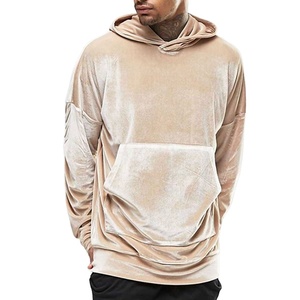 Men Oversized <b>Velvet</b> <b>Hoodie</b> Solid Color Pocket Design Regular Sleeve Knitted Fit Autumn Style - Product Image 1
