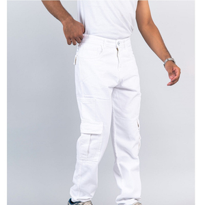Pantalones Cargo Blancos para Hombre, Algodón Denim, Corte Regular, Cintura Media, Color Sólido, Estilo Casual de Verano - Product Image 3