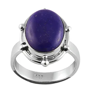 925 Sterling Silver <b>Lapis</b> <b>Lazuli</b> Oval <b>Ring</b> Bezel Setting Classic Gemstone Jewelry Unisex Everyday Wear - Product Image 1