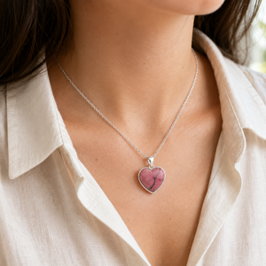 Collar con Colgante de Corazón de Rodonita, Plata de Ley 925, Cabujón Rosa y Negro, Venta al por Mayor, Personalizado - Product Image 4
