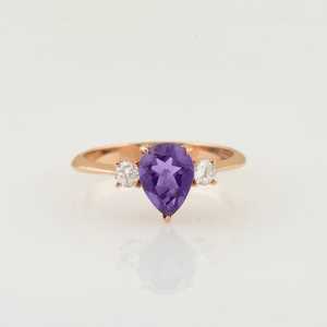 Bague de fiançailles en améthyste, argent sterling 925, plaqué or 14 carats, délicate, pierre précieuse violette en forme de poire, alliance de mariage - Product Image 6