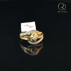 Stylish <b>gold</b> diamond <b>ring</b> with floral accent and dual band design for women perfect for daily wear and gifting - Product Image 1