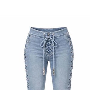 Jeans de Mujer, Corte Recto, Cintura Alta, con Cordones, Lavado Claro, Elegantes - Product Image 4