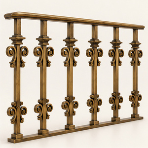 Rampe décorative en bronze à motifs roulés avec balustres à double courbure et colliers étagés, main courante et balustrade métalliques - Product Image 2