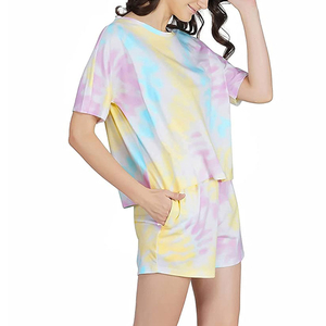 Women's <b>Tie</b> <b>Dye</b> 2 Piece Shorts <b>Set</b> Short Sleeve O Neck Loose Fit Cotton Casual Spring Summer Outfit - Product Image 4