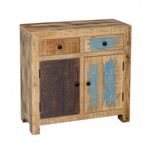 Solid Wood Mango Shaker Nightstand Side <b>Cabinet</b> Eco-Friendly Weathered Accent Table with Drawers Doors for Bedroom Living Room - Product Image 1