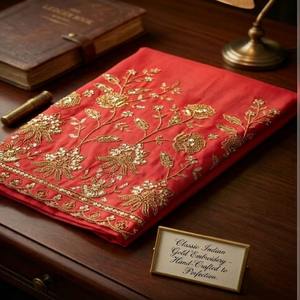 Vestido Clásico Súper Elegante con Falda Interior Roja Somalí Gorgura, Bordado con Piedras Doradas, Patrón Floral de Seda Satinada, para Eventos Especiales - Product Image 1