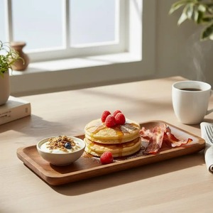 Plateau de service rond en bois massif, plateau alimentaire rustique, planche de présentation pour desserts, pain et viande, pour la cuisine et les fêtes - Product Image 1