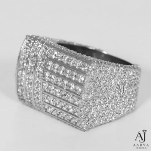 White Gold Rhodium Plated 925 Silver Moissanite Hip Hop Engagement <b>Ring</b> <b>Iced</b> Out Pave Band Prong Set Unisex Wedding Party - Product Image 5
