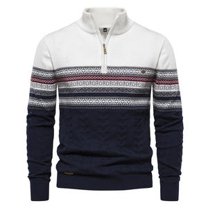 <b>Men's</b> Knitted Half Zip <b>Sweater</b> Long Sleeve Striped Color Blocked Stand Collar Casual Sportswear <b>Men</b> Quarter Zip Golf Sweatshirt - Product Image 2