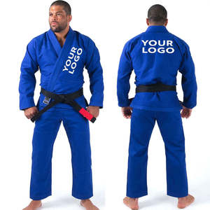 Custom Blue BJJ Kimono Men 100% Cotton Regular Fit <b>Heat</b> Transfer Printed Logo Left Sleeve <b>Back</b> Durable Adult Martial Arts Wear - Product Image 1