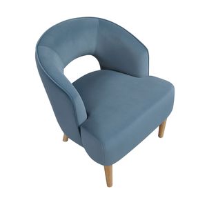 Sedia da soggiorno contemporanea di lusso 1 pezzo seduta in velluto blu peluche con gambe in legno massello stile unico accento mobili - Product Image 3