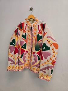 Handmade Suzani Embroidery Cotton <b>Jacket</b> Vintage Kantha Quilted Coat Short Cardigan Indian Suzani <b>Jacket</b> For Women - Product Image 3