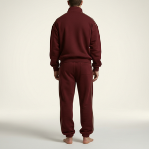 Conjunto Deportivo de Algodón Color Granate Unisex, Corte Holgado, Cierre de Cremallera de un Cuarto, Fabricante OEM ODM, Conjunto Deportivo a la Moda, Recién Llegado, Gran Venta - Product Image 5