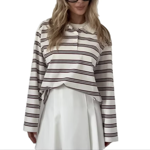 Sweat-shirts en molleton de coton doux imperméables de haute qualité pour femmes, personnalisables avec logo, pulls rayés pour l'automne et chemises – Vente en gros - Product Image 1