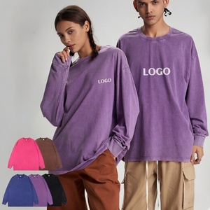 เสื้อยืดคอกลมแขนยาวทรงโอเวอร์ไซส์สำหรับผู้ชาย ผ้าฝ้าย 100% หนา 270 กรัม ขายส่ง ทรงหลวม ไหล่ตก ปลายแขนแบบริบ - Product Image 1