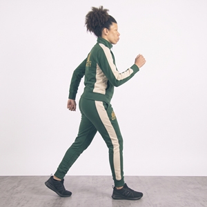 Women's Green <b>White</b> Color Block Sporty <b>2</b> <b>Piece</b> Tracksuit <b>Set</b> Full Sleeve Stand Collar Joggers Regular Fit All Seasons - Product Image 1
