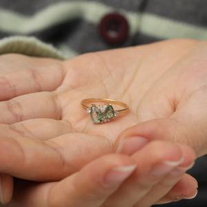 Moss Agate Moissanite Engagement <b>Ring</b> 925 Sterling <b>Silver</b> 14K Gold Plated Vintage Band <b>Stacking</b> Wedding <b>Ring</b> - Product Image 6