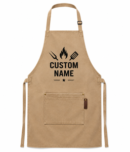 Custom Embroidered <b>BBQ</b> Apron Wholesale Heavy Duty Canvas Chef Cooking Apron with Logo <b>Large</b> Pocket for Restaurant and Catering - Product Image 1