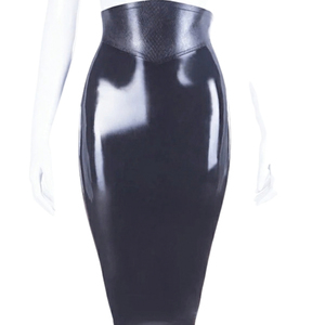 Women High Waist PU Pencil <b>Skirt</b> Knee-Length Shiny Zipper Front Solid Color Sexy Style All Seasons Wear - Product Image 2