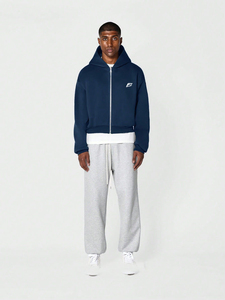 Vente en gros OEM : Sweats à capuche pour hommes, coupe courte et oversize, épais, avec fermeture éclair, logo personnalisé, épaules tombantes, fermeture éclair double curseur, 100% coton molletonné, USA - Product Image 3