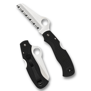 Cuchillos Plegables con Mango Texturizado Negro, Hoja Dentada Plateada, Orificio de Apertura Ovalado y Clip de Bolsillo para Camping y Uso General - Product Image 2