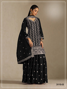 Ensemble Designer Top Palazzo Sharara Dupatta en Chinon Lourd avec Broderie de Sequins et de Zari Très Riches - Product Image 2