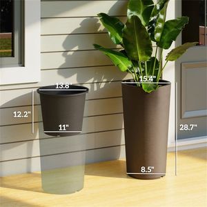 Ensemble de 2 pots de fleurs en plastique brun pour l'extérieur, design gain de place pour une présentation pratique des plantes - Product Image 6