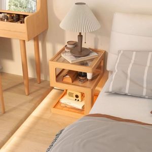 Modern Solid Wood Nightstand with 3 <b>Drawers</b> and Glass <b>Top</b>, Nordic Bedside <b>Table</b> for Bedroom, Apartment and Hotel Furniture - Product Image 5