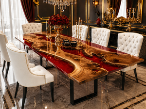 Luxury Red <b>Epoxy</b> <b>Resin</b> River Dining <b>Table</b> Custom Live Edge Wood Living Room <b>Table</b> Manufacturer Solid Wood Home Interior - Product Image 1