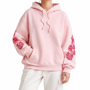 <b>Pink</b> Hooded Fleece <b>Sweatshirt</b> Oversized Breathable Sleeve Casual Unisex Knitted Cotton Winter Wear High Quality - Product Image 4