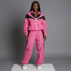 Customized 100% nylon women's tracksuit Oversized Drop Shoulder 2 color Custom Screen Printed Logo Streetwear ladies 2 piece <b>set</b> - Product Image 3