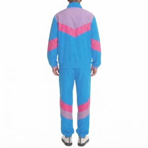 OEM Custom LOGO Men Tracksuit Set Retro Windbreaker <b>Jacket</b> and Pants Bright Blue Pink Lavender Color Block <b>Shell</b> <b>Suit</b> Costume - Product Image 2