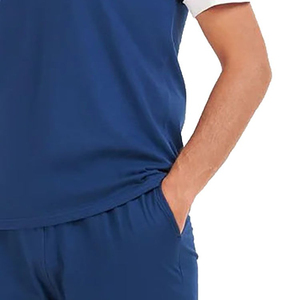 Men's Blue Casual T-Shirt <b>Set</b> V-neck Short Sleeve Solid <b>Knitted</b> 100% Polyester Breathable Plus Size Summer Wear - Product Image 6