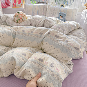 <span class=keywords><strong>Parure</strong></span> de <span class=keywords><strong>lit</strong></span> à pois fraises mignonne, ensemble de linge de <span class=keywords><strong>lit</strong></span> 4 pièces doux et froissé - Product Image 3