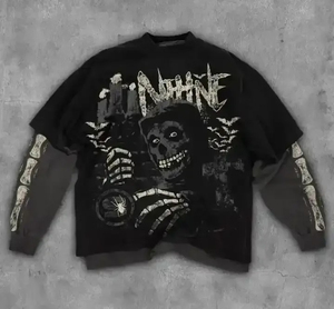 เสื้อยืดแขนยาวคอกลมผู้ชายผ้าเจอร์ซีย์คอตตอน 100% พิมพ์ลายกราฟิกแบบดิสเทรส แห้งเร็ว ไม่เป็นขุย ผ้าสองชั้น - Product Image 4