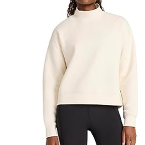 Haut décontracté ample à col montant en molleton polyester/coton pour femme, avec épaules tombantes surdimensionnées, personnalisable avec logo imprimé, couleur unie - Product Image 4