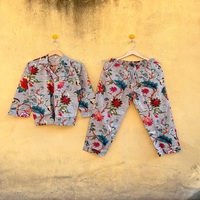 Ensemble de pyjama floral pour femmes Anjali Creations, 100% coton tissé, manches trois quarts, longueur intégrale, vêtements de nuit décontractés doux, col rabattu