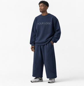 Custom Men's Oversized Crewneck Sweatshirt and Wide Leg Sweatpants <b>Set</b> Heavyweight Oversized Baggy Fleece Sweatshirt <b>Set</b> - Product Image 2