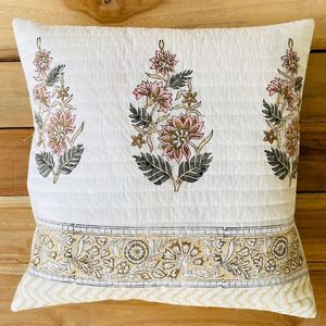 Indian Hand Block <b>Print</b> Cotton Quilted Decorative 40 X 40CM Square <b>Cushion</b> Cover - Product Image 1