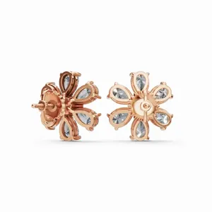 Boucles d'oreilles en or rose 18 carats avec diamants ronds et en forme de poire, collection Crowned Petals of Radiance, pour femmes - Product Image 2