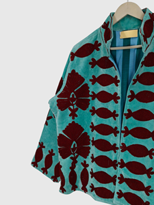 Veste en velours à col mandarin avec motif floral brodé à la main, manches chauve-souris, style adulte, pour l'automne - Product Image 4