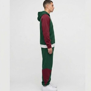 Survêtement à capuche pour homme, vert et bordeaux, avec blocs de couleur, fermeture éclair intégrale, poches latérales, tenue décontractée pour l'automne - Product Image 4