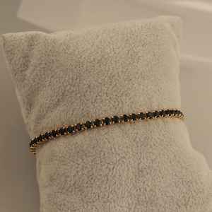 Pulsera delicada de ónix negro, plata de ley 925, chapada en oro de 14 quilates, con circonita cúbica, joyería fina para mujer - Product Image 5