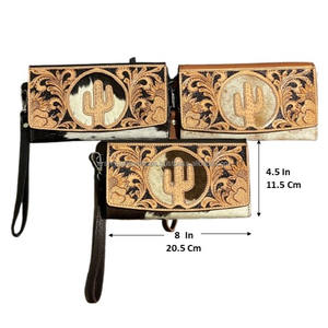 2025 meilleure vente Premium en cuir de vachette véritable Cactus Design Style occidental repoussé à la main en cuir femmes portefeuille décoration florale - Product Image 2