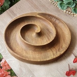 Plateau de service en bois brun écologique, peint à la main, design bohème rond, pour cadeaux, décoration de table, fabriqué au Vietnam - Product Image 3