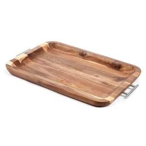 Square Wooden Serving Tray With Metal Handles Minimalist Design Solid Color Durable Party Dishes & Plates Handmade Wooden Tray - Product Image 5