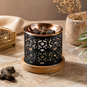Brûleur à Bakhoor en bois arabe avec cage en métal doré et pince, brûleur à Oud islamique décoratif, parfum d'ambiance festif pour la maison, Ramadan, Aïd - Product Image 6
