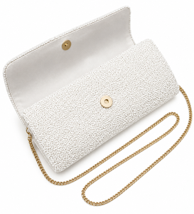Elegant <b>White</b> Genuine <b>Leather</b> <b>Clutch</b> With MRS Letter Embroidery For Wedding Evening Use - Product Image 2