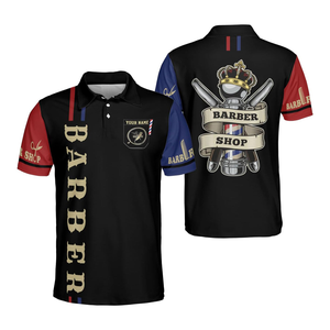 Camiseta Sublimada Original de Barbería con Logotipo Personalizado, Manga Corta, Cuello en V, Corte Regular, Diseños Combinados para Hombre, Tienda de Barbería - Product Image 3
